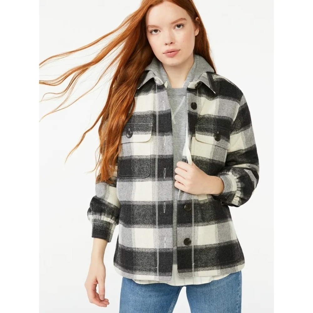 NWT Free Assembly Plaid Black and Gray Women's Jacket, sz S